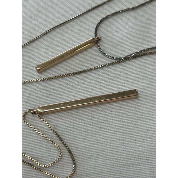Express Silver and Gold Tone Dual Layer Bar Pendant Necklace Minimalist - Picture 7 of 7